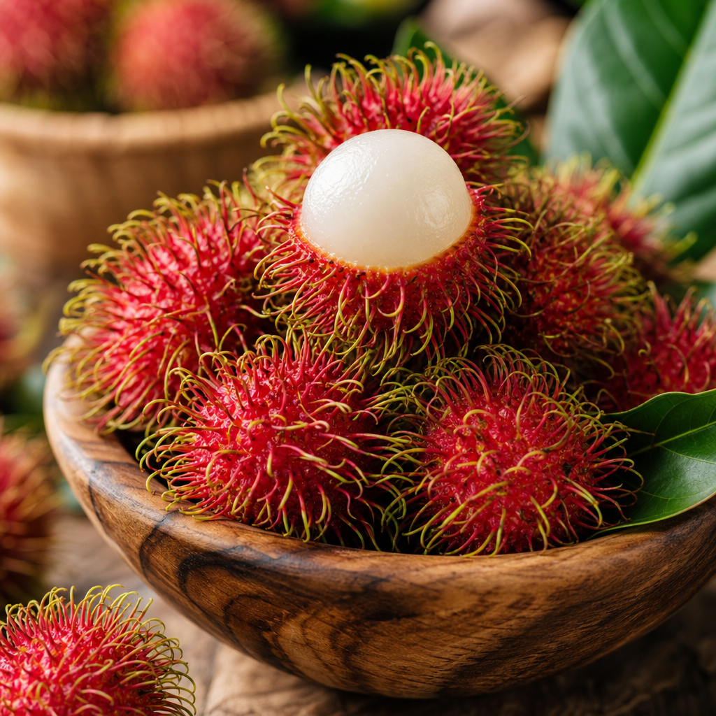 Fresh red rambutan with vibrant color